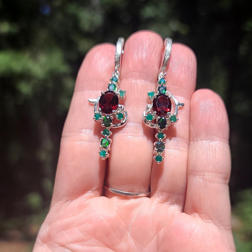 Garnets Opals Onyx OH MY! Sterling earrings ✨️ NEW! - Picture 6 of 8